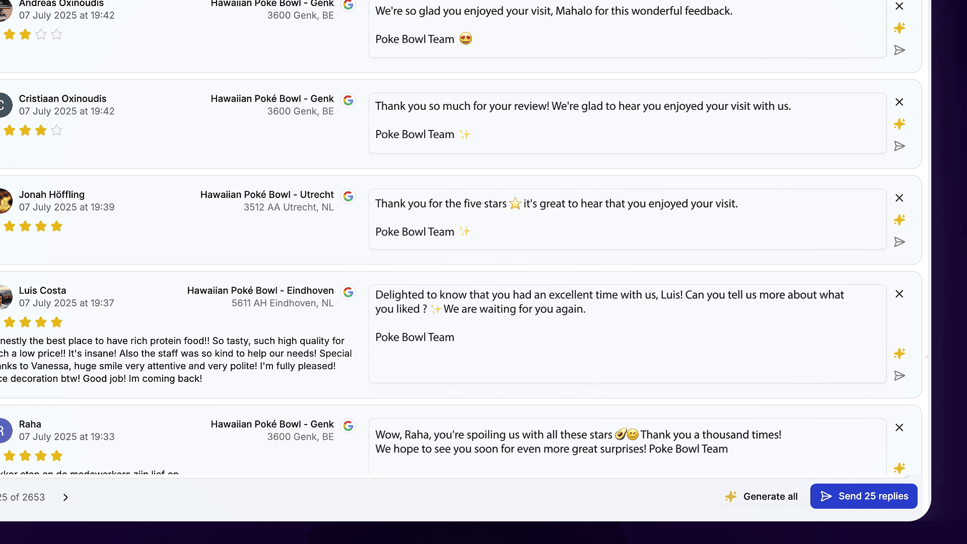 An AI-suggested reply being sent to a customer.